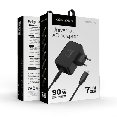Zasilacz uniwersalny Kruger&Matz 90W z funkcją Power Delivery 7 końcówek