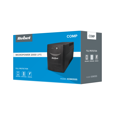 Zasilacz awaryjny UPS REBEL model Micropower 2000 (offline, 2000 VA / 1200 W, 230 V, 50 Hz)