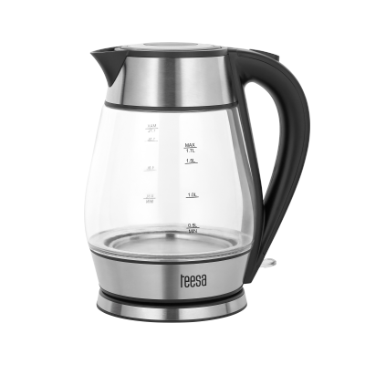 Czajnik elektryczny TEESA, szklany + inox, 2000 W, czarny, 1,7 L