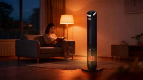 Termowentylator kolumnowy PTC Teesa z funkcją  imitacji kominka