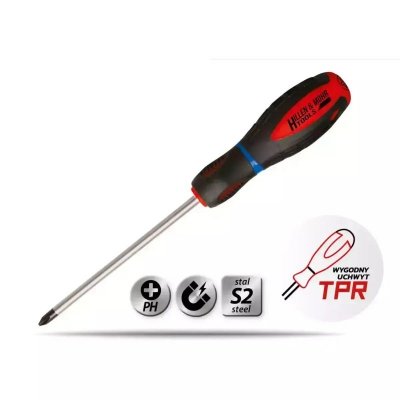 Wkrętak krzyżowy Phillips PH0x100mm, stal S2, uchwyt 3-mat.