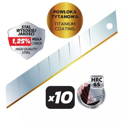 Ostrza łamane precyzyjne z powłoką tytanową 18mm, 10 szt.