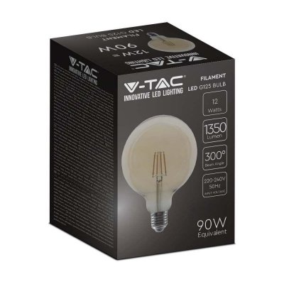 Żarówka LED V-TAC 12W Filament E27 Kula Glob G125 Bursztyn VT-2153 2200K 1350lm