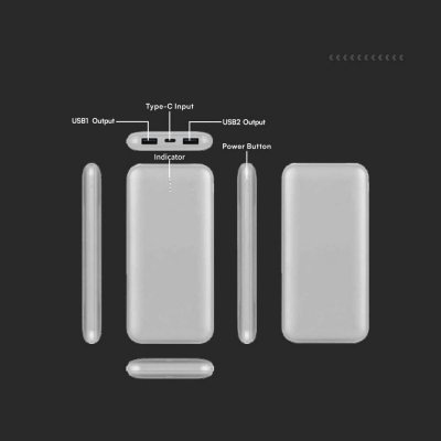 Power bank V-TAC 10000mAh slim type C srebrny VT-3527