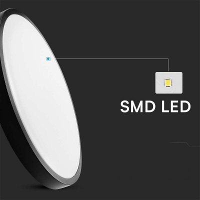 Oprawa sufitowa plafoniera V-TAC 36W LED okrągły 35cm natynkowy IP44 czarny VT-8630B 3000K 3820lm