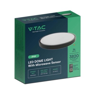 Plafon V-TAC 36W LED Okrągły 42cm Natynkowy Pilot Czujnik Ruchu IP44 Czarny VT-8630S 4000K 3820lm