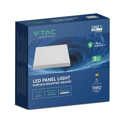 Panel natynkowy downlight V-TAC 18W LED CREE CHIP kwadrat 214x214mm VT-60018CCT 3000K-4000K-6500K 1980lm 6 lat gwarancji