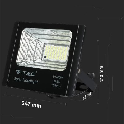 Projektor LED Solarny V-TAC 16W Czarny IP65, Pilot, Timer VT-40W 4000K 1050lm