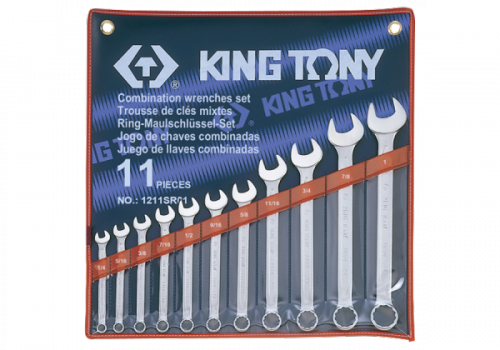 ZESTAW KLUCZY PŁASKO-OCZKOWYCH CALOWYCH 1/4 - 1&quot;, 11cz. ETUI King Tony
