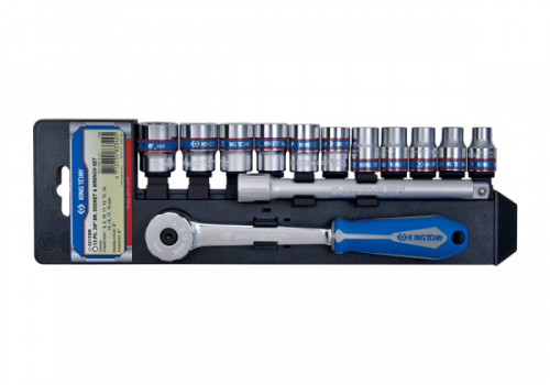 ZESTAW NASADEK 3/8&quot; 13cz. KRÓTKIE 12-kąt. 8 - 19mm Z GRZECHOTKĄ, CHROM King Tony