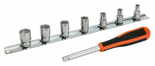 Zestaw nasadek sześciokątnych 1/4&quot; na szynie RAIL-187, 7 szt. BAHCO