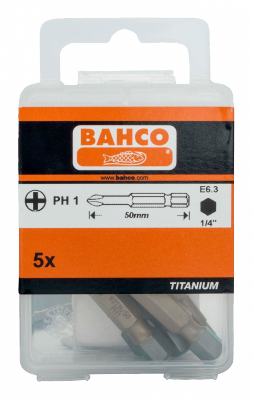 Bit udarowy 1/4&quot; powlekany TIN PH1x50 mm, 5 szt. BAHCO