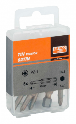 Bit udarowy 1/4&quot; powlekany TIN PZ1x50 mm, 5 szt. BAHCO