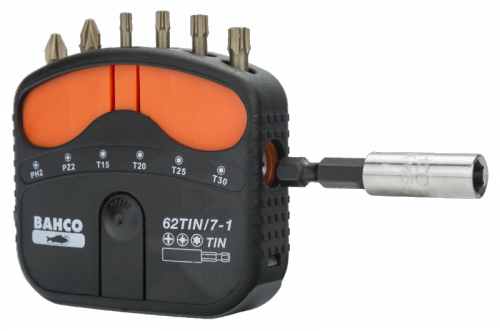 Zestaw 7 sztuk bitów azotek tytanu z uchwytem uniwersalnym 1/4” DIN 3126-C6.3, ISO 1173 BAHCO