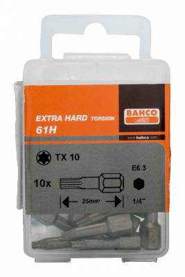 Bit utwardzony 1/4&quot; Torsion do śrub TORX T10x25 mm, 10 szt. BAHCO