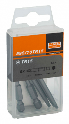 Bit 1/4&quot; do śrub TORX, z otworem centrującym TR30x70 mm, 5 szt. BAHCO
