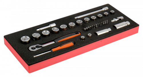 Wkładka z pianki z zestawem nasadek 1/4&quot; i 3/8&quot; - 33 elementy BAHCO