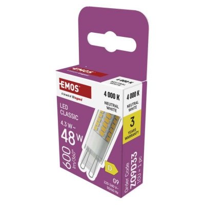 Żarówka LED Classic JC / G9 / 4,3W (48 W) / 600 lm / Neutralna biel