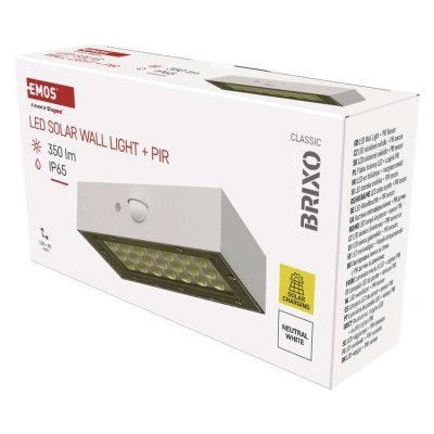 Oprawa LED Garden BRIXO solarna z PIR, 350 lm, NW, biała