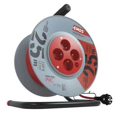 Przedłużacz bębnowy 25 m / 4 gniazda / czerwony / PVC / 230 V / 1,5 mm2