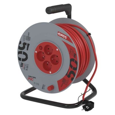 Przedłużacz bębnowy 50 m / 4 gniazda / czerwony / PVC / 230 V / 1,5 mm2