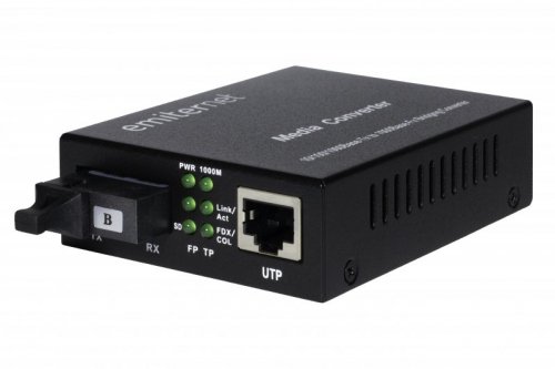 Konwerter światłowodowy WDM Ethernet 10/100/1000 Mbps RJ45/1xSC SM 9/125 (Tx 1550nm / Rx 1310nm) 20km