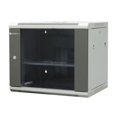Szafa wiszaca niedzielona 19&quot; 9U, drzwi blacha/szkło, 600×450×500mm szer./gł./wys. (w zestawie: półka stała oraz komplet śr