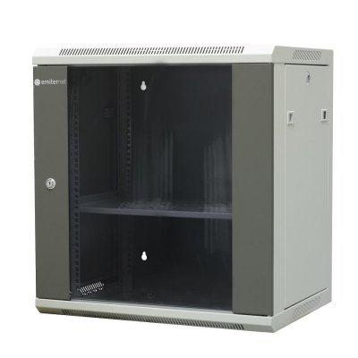 Szafa wiszaca niedzielona 19&quot; 12U, drzwi blacha/szkło, 600×450×635mm szer./gł./wys. (w zestawie: półka stała oraz komplet ś