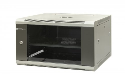 Szafa wisząca niedzielona 19&#039;&#039; 6U, drzwi blacha/szkło,  600×600×370mm szer./gł./wys. (w zestawie: półka stała oraz kom