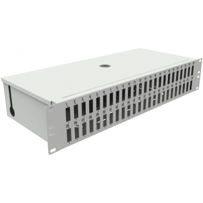 Przełącznica niewysuwana 19&quot; 2U 48xSC duplex (SC Duplex / LC Quad), szara, w zestawie dławiki