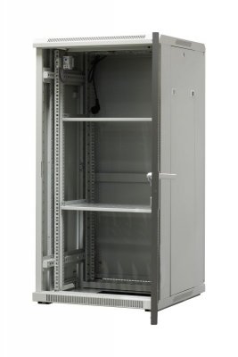 Szafa ramowa stojąca EmiterNet Top, 24U, drzwi przód blacha/szkło, 600x600x1180mm (szer./gł./wys.) (w zestawie: panel 2 wentylat