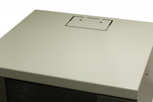 Szafa wisząca niedzielona 10&#039;&#039; 9U, drzwi blacha/szkło, 325×330x445mm (szer./gł./wys.) (w zestawie: półka stała oraz ko