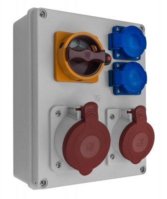 Rozdzielnica budowlana erbetka R-BOX 240, 1x32A/5p, 1x16A/5p, 2x250V, wyłącznik 0/1, IP44 B.1094W Pawbol