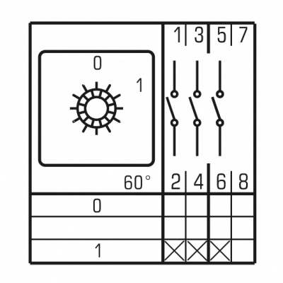 Łącznik krzywkowy, tablicowy 0-1 25A 3P IP65, LW25 0-1 3P T ELS