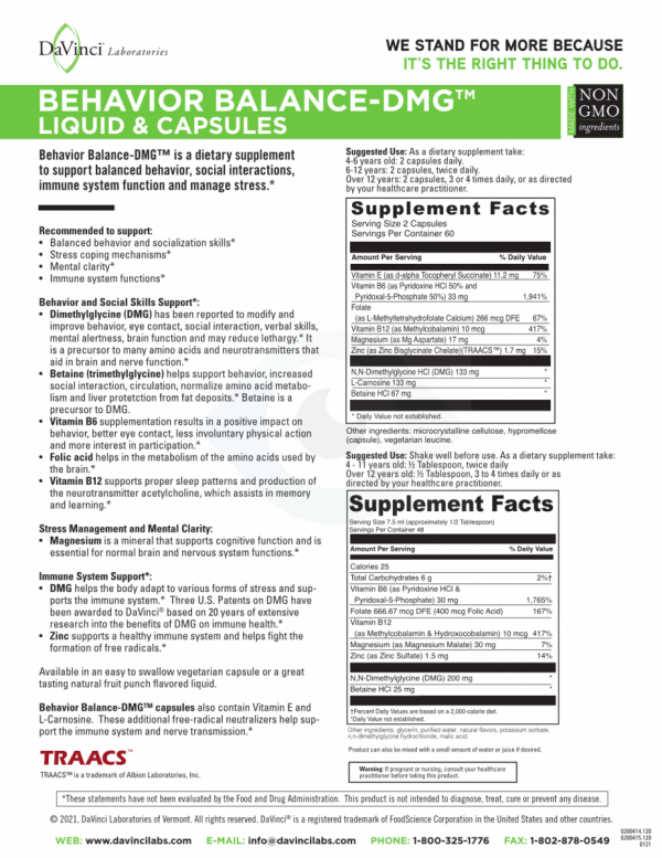 BEHAVIOR BALANCE DMG - syrop 360 ml - DaVinci Laboratories of Vermont