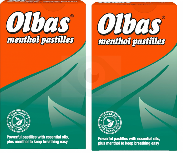 2 opakowania OLBAS PASTYLKI MENTOLOWE 45g