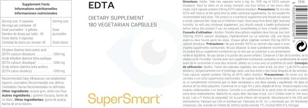 EDTA 250mg 1000mg- 180 kapsułek, Detox, Cardiovascular - Effective chelator