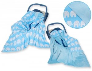 Dwustronny kocyk do fotelika dla niemowląt - Słonie niebieskie