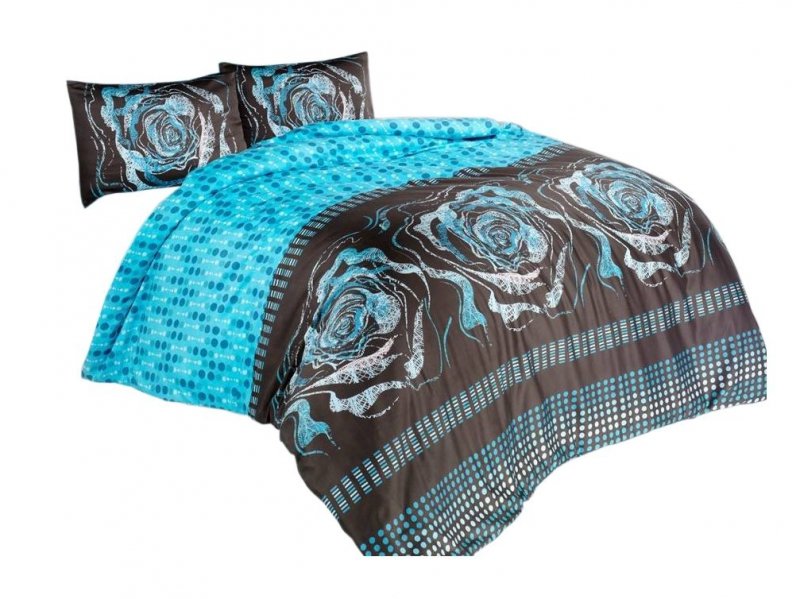 Pościel satynowa Valentini Bianco 160x200 + 2x70x80 wz. Rose-Turkus