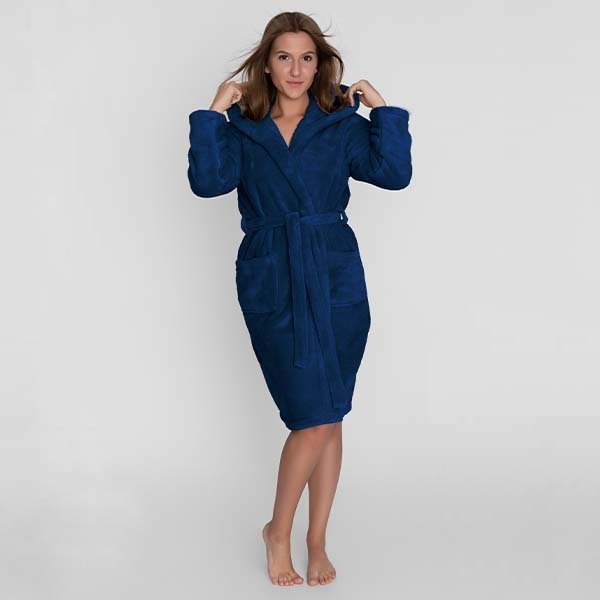 Szlafrok Wellsoft z kapturem Unisex rozmiar S/M kolor - Granatowy