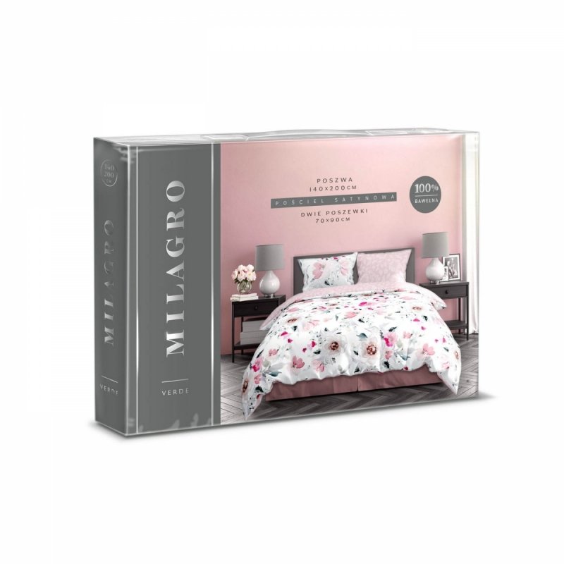 Pościel satynowa MILAGRO 220x200 + 2x70x80 wz. Verde 003