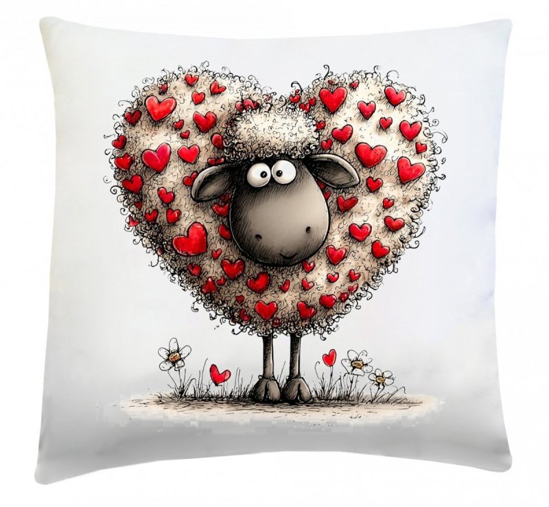 Poduszka na Walentynki 40x40 wz. w55 Baranek w sercach 1