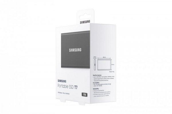 Dysk zewnętrzny SSD Samsung T7 (1TB; USB 3.2; szary; MU-PC1T0T/WW)