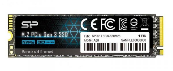 Dysk SSD Silicon Power A60 1TB M.2 PCIe NVMe Gen3x4 TLC 2200/1600 MB/s (SP001TBP34A60M28)