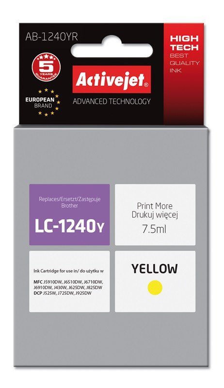 Tusz Activejet AB-1240YR (zamiennik Brother LC1240Y/1220Y; Premium; 7.5 ml; żółty)