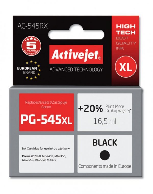 Tusz Activejet AC-545RX (zamiennik Canon PG-545XL; Premium; 16,5 ml; 400 stron, czarny)