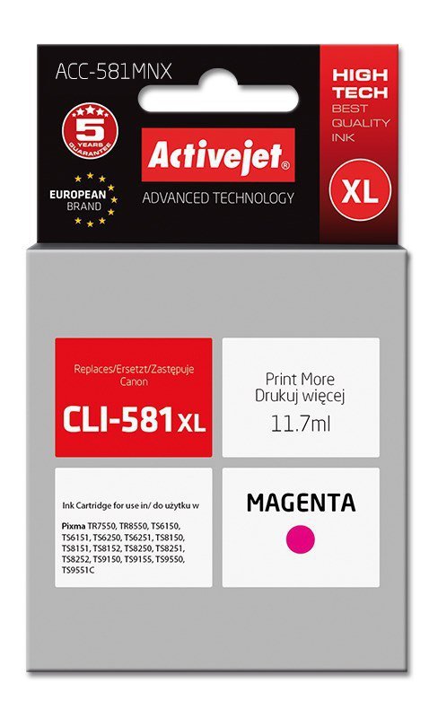 Tusz Activejet ACC-581MNX (zamiennik CLI-581M XL; Supreme; 11,70 ml; czerwony)