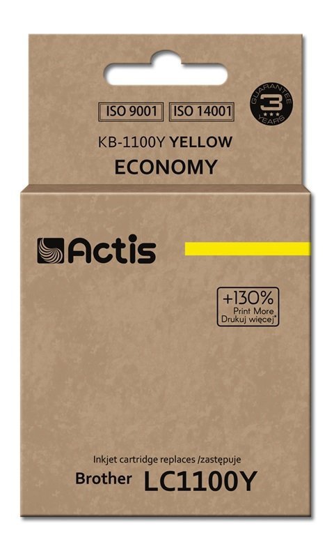 Tusz ACTIS KB-1100Y (zamiennik Brother LC1100Y/980Y; Standard; 19 ml; żółty)