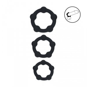 Beaded Silicone Cockring Set of 3 - S/M/L - Black