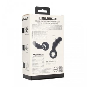 Vibrating Beaded Silicone Prostate Massager with Loop - Black